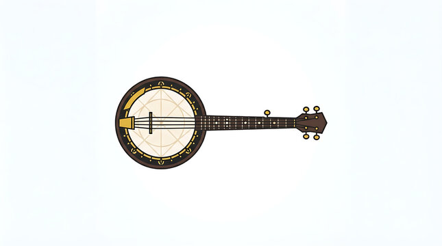 A stylized banjo instrument icon featuring geometric patterns isolated on a plain white background surface