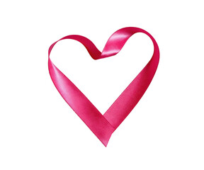 Fototapeta premium Pink satin ribbon shaped into a heart isolated on a white background
