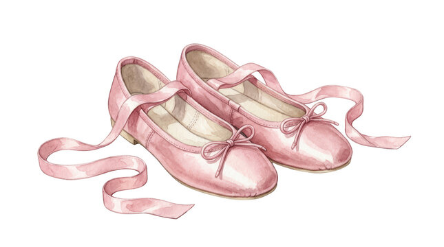 Watercolor ballet flats isolated on transparent background