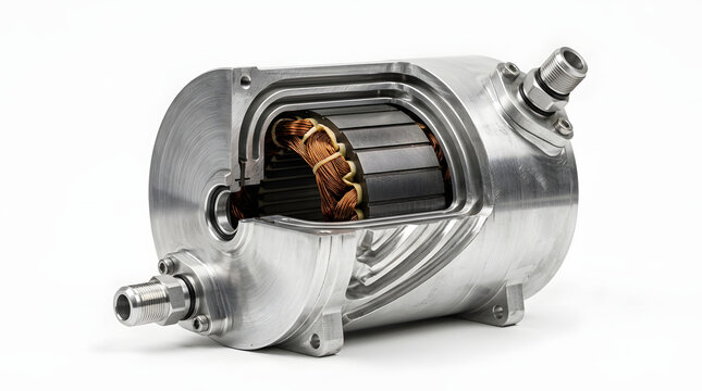 High performance electric motor with exposed rotor and copper windings for EV traction systems, automotive electrification and electric drivetrain technology