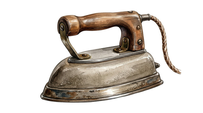 Old fashioned electric iron isolated on white isolated on transparent background