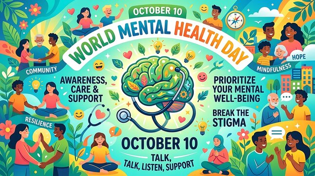 World mental health day colorful awareness poster
