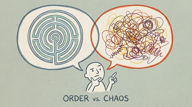 Order versus chaos concept illustration