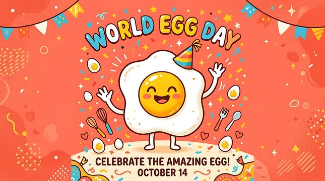 Happy egg character celebrating world egg day