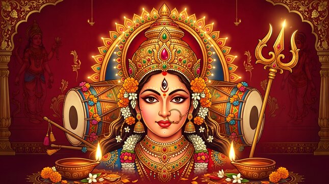 A radiant depiction of goddess durga embodying strength protection and the triumph of good over evil during the festive season