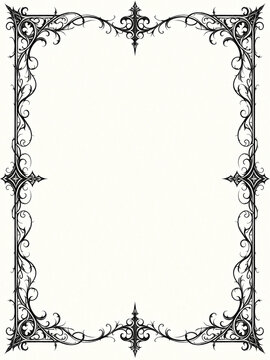 Black gothic scrollwork border frame on white background