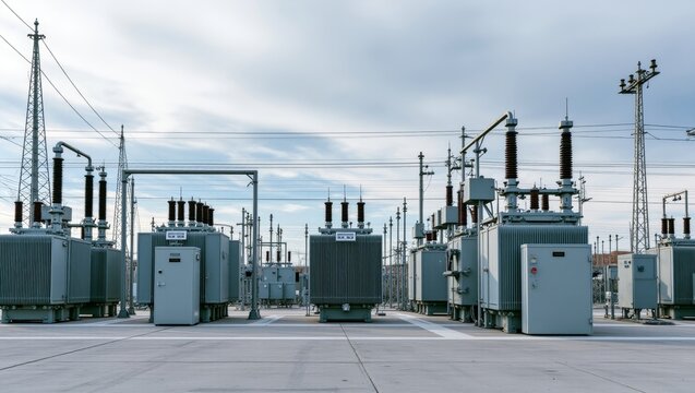 Electrical substation generating power, distributing energy and electricity through modern infrastructure
