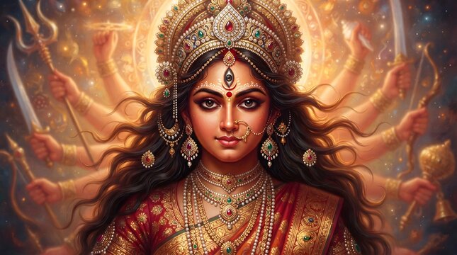 A vibrant and detailed depiction of goddess durga embodying strength protection and the triumph of good over evil during the festive season