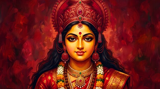 A vibrant and detailed portrait of goddess durga embodying strength protection and the triumph of good over evil during the festive season
