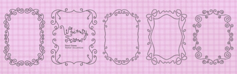 Obraz premium Whimsy curly frame set with vintage hand drawn borders, decorative scrolls and elegant rectangular forms. Whimsical naive vector set for wedding invitations, menus, birthday cards, scrapbook, photos.