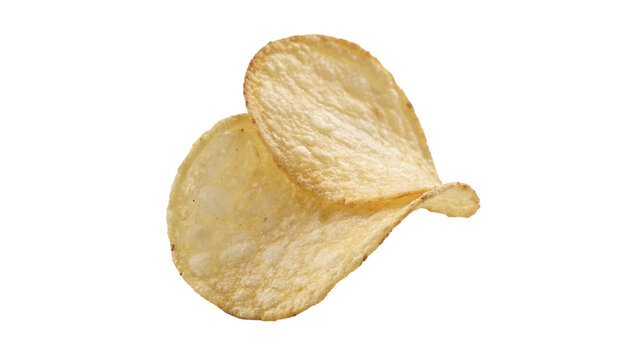 Single crunchy golden potato chip snack object isolated on transparent background