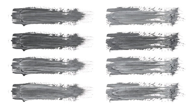 Set of 8 vintage distressed gray paint brush strokes and artistic ink texture swatches
