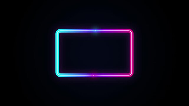 Neon glowing rectangular frame with blue and pink light