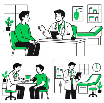 Medical consultation and patient examination vector illustration set