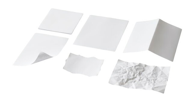 Collection of various blank white paper sheets isolated on transparent background