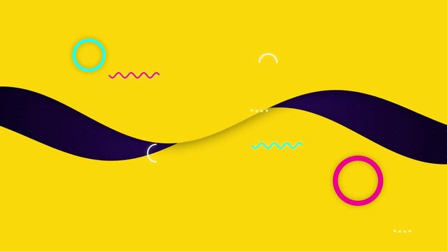 Abstract motion background, with yellow waves, and geometric memphis, style for modern