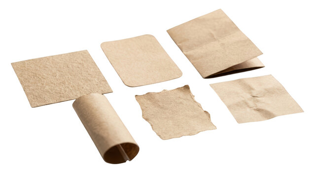 Collection of various brown paper textures isolated on transparent background