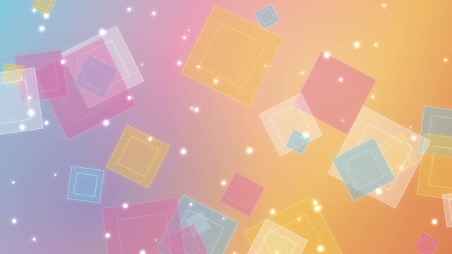 Abstract motion background, with floating colorful, squares and glowing, particles, soft gradient aesthetic