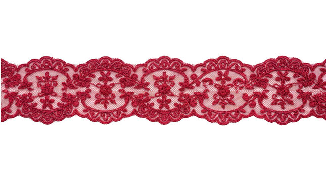 Red lace trim ribbon isolated on transparent background