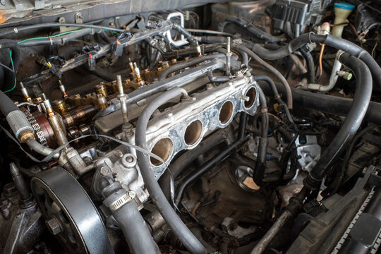 Disassembled Car Engine Block Under Repair Service
