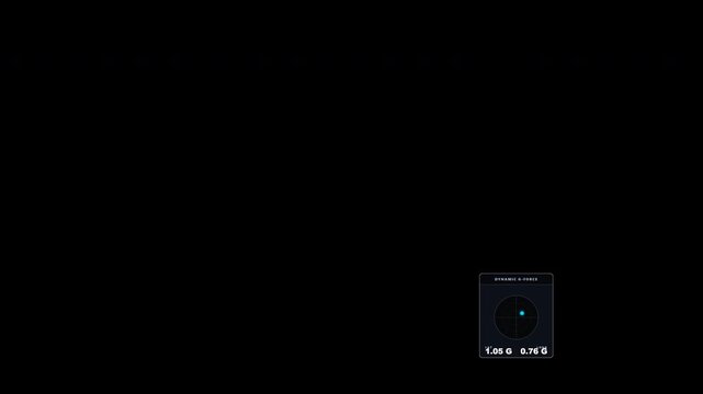 Isolated broadcast-quality G-Force telemetry crosshair HUD. Features active latitudinal and longitudinal force tracking with trailing neon path. Modular overlay for sim racing, esports, and automotive