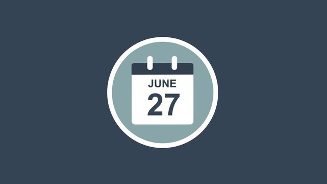 Minimalist flat calendar displaying june 27th date for scheduling, time management, business planning, appointment reminders, and digital organization concepts in modern ui