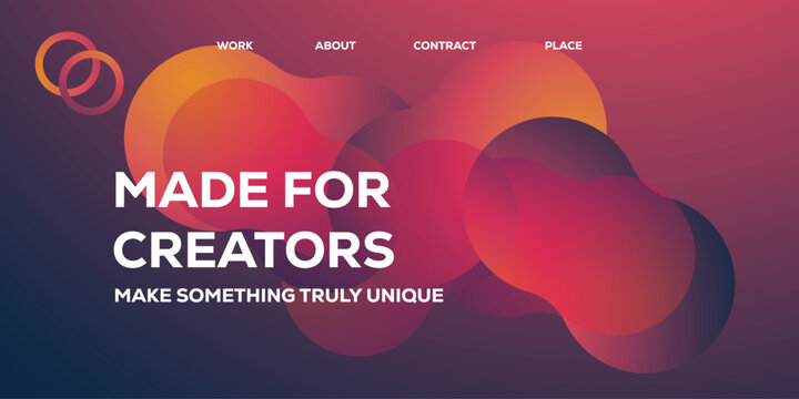 Abstract fluid shapes in gradient orange and red hues against a dark purple background, featuring overlapping circles, and organic forms