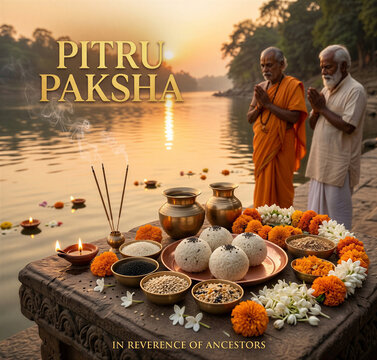 Pitru Paksha: Reverence of Ancestors Ritual, Hindu Tradition, Incense, Diyas, Offerings by River Ganges