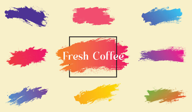 Abstract textured brush strokes in vibrant gradient colors and solid hues arranged across a light beige background, featuring a central square with a gradient splash