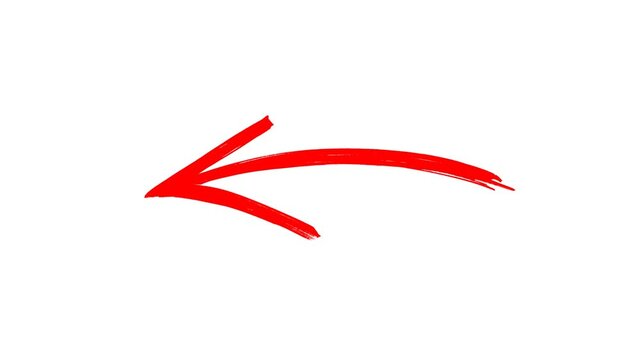 Hand painted red brush arrow animation pointing left, motion graphics