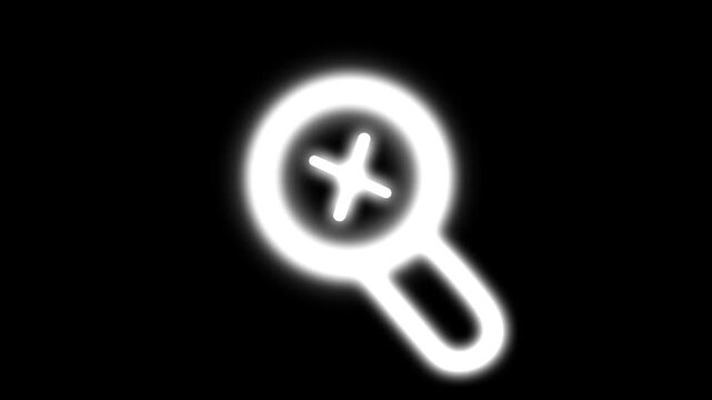 Animated magnifying glass icon with plus sign, smooth zoom in search motion graphic element, ui ux symbol for discovery, inspection and focus, isolated on white and black background, 4k loop