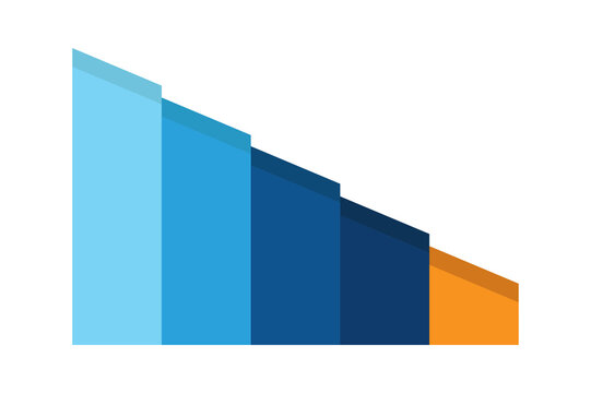 Minimalist blue and orange descending bar chart for financial data and business analysis on transparent background.