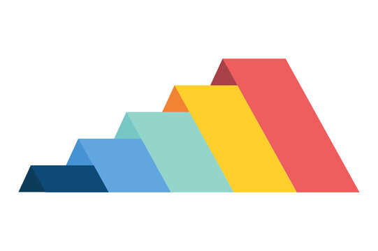 Colorful ascending stacked bar infographic design for business presentations and data analysis on transparent background.