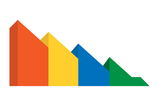 Colorful descending pyramid infographic for showing decline and sequential business processes on transparent background.
