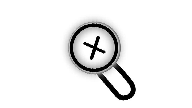 Glowing neon magnifying glass zoom in animation with plus symbol, light fx search motion graphic asset, ui ux visual symbol for discovery and find feature, isolated white background, 4k