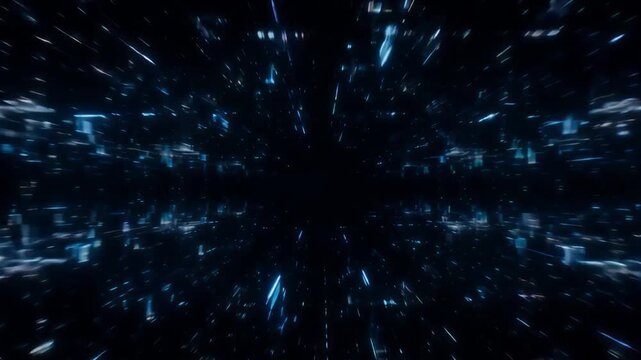 Digital tunnel motion moving through blue glowing light squares in this immersive abstract video animation background