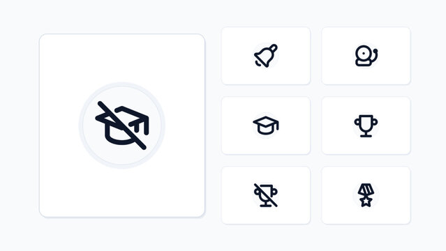 EdTech Gamified Learning Digital Academy Classroom Knowledge 7 Vector Icon Set Hero Showcase Isolated Background