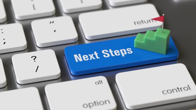 stairs on the keyboard of a latop, 3d rendering,conceptual image. next level and future concepts.
