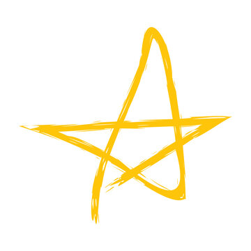 Hand-drawn yellow five-pointed star with rough brush strokes and overlapping lines. Artistic sketch-style design perfect for creative projects, illustrations, and decorative elements