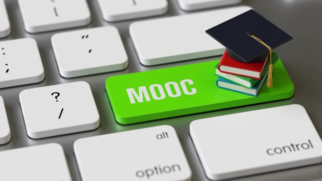 Books and cap on the keyboard of a latop, 3d rendering,conceptual image. online education and learning concepts.