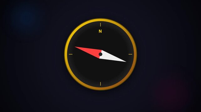 Minimalist digital compass illustration with a gold rim on a dark background