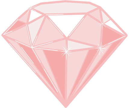Pink diamond gemstone illustration, sparkling crystal vector icon isolated on white background