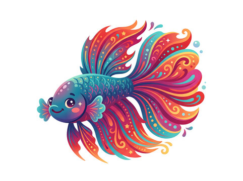 Colorful betta fish vector illustration, cute cartoon fighter fish on white background
