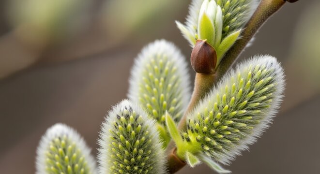 Close-up of a budding pine cone with emerging needles and pollen
