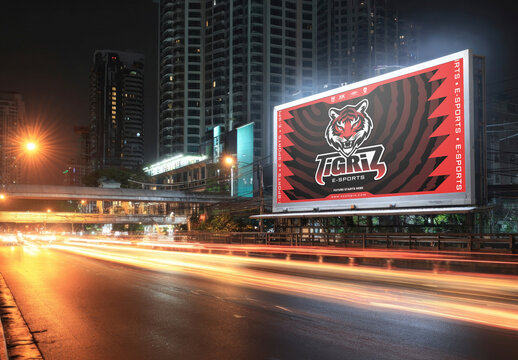Vibrant City Billboard Mockup At Night PSD