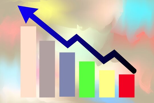 Up and down arrow with bar graph background isolated on white background