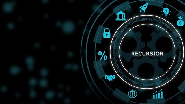 Recursion concept with digital gear hud interface and business animation technology