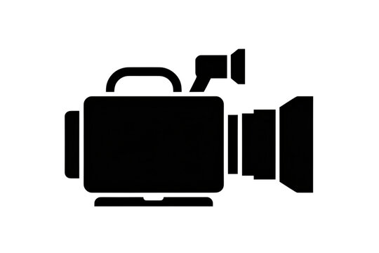 Professional digital movie video camera silhouette icon for television broadcasting and film isolated on white   