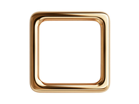 Shiny gold metallic square frame isolated on a white background with copy space