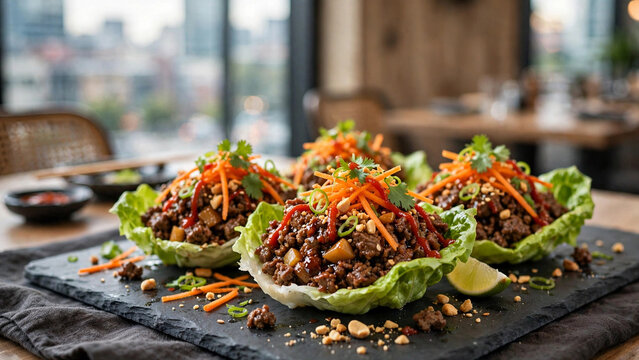 Savory beef lettuce wraps with hoisin modern Asian restaurant